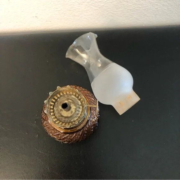 Vintage Miniature Amber Hobnail Glass Oil Lamp 8” - Picture 4 of 6